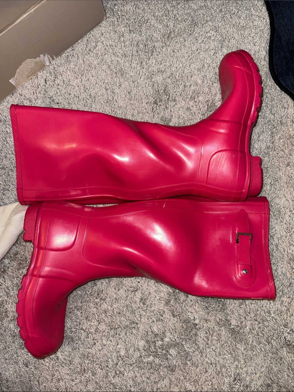 Hunter Pink Tall Rain Boots w/ Cream Knit Cuff collegiate fall cottagecore cozy - Picture 9 of 11
